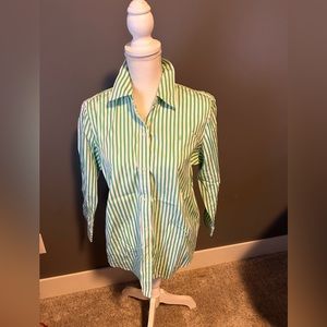 Ralph Lauren, green and white striped blouse size large.